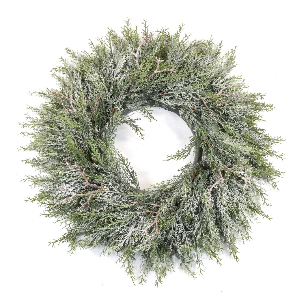 Artificial Pine Wreath with frost 80cm